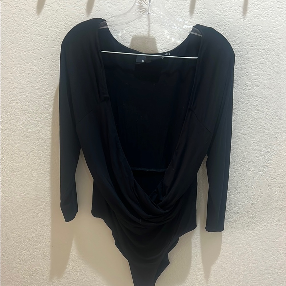 11 Honore Elegant Black Drape Bodysuit